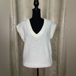 Vintage One Step Up Ivory V-Neck Knit Sweater Vest
